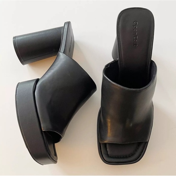 Open Edit Platform Sandals Size 11M Black Open Toe Heels Penni Slides NEW - Picture 1 of 9